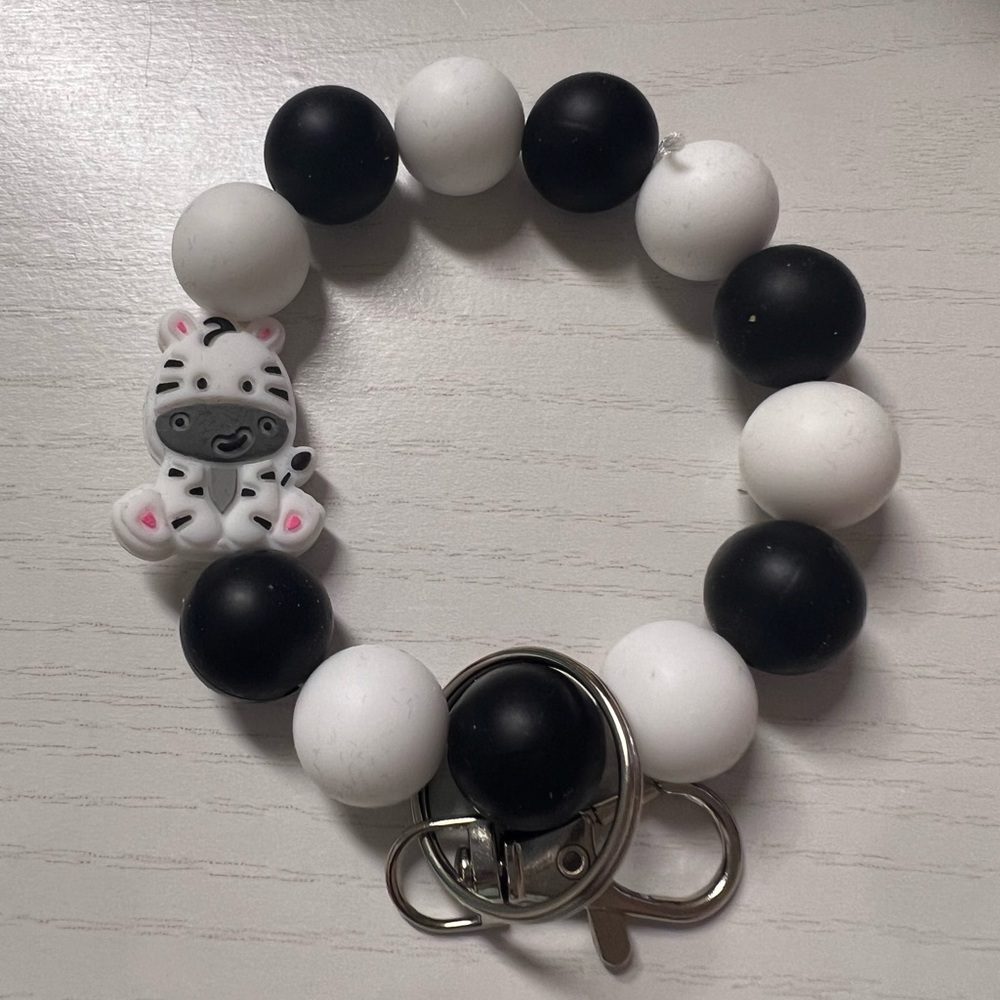 Black and White Beaded Pacifier Clip